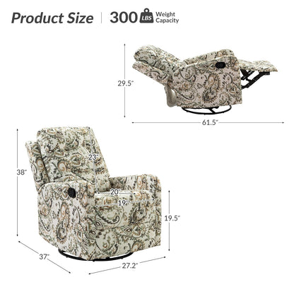 Fauteuil inclinable pivotant manuel Arlette Floral avec dossier capitonné, lot de 2