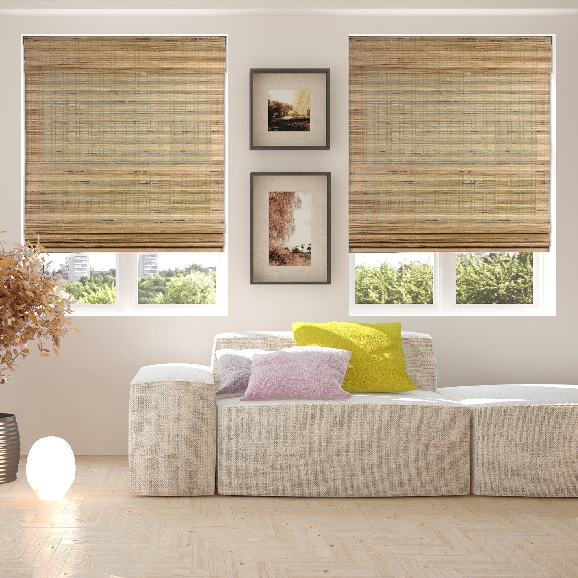 Stores romains en bambou Arlo Blinds Tuscan, hauteur 74 pouces, sans fil, relevables