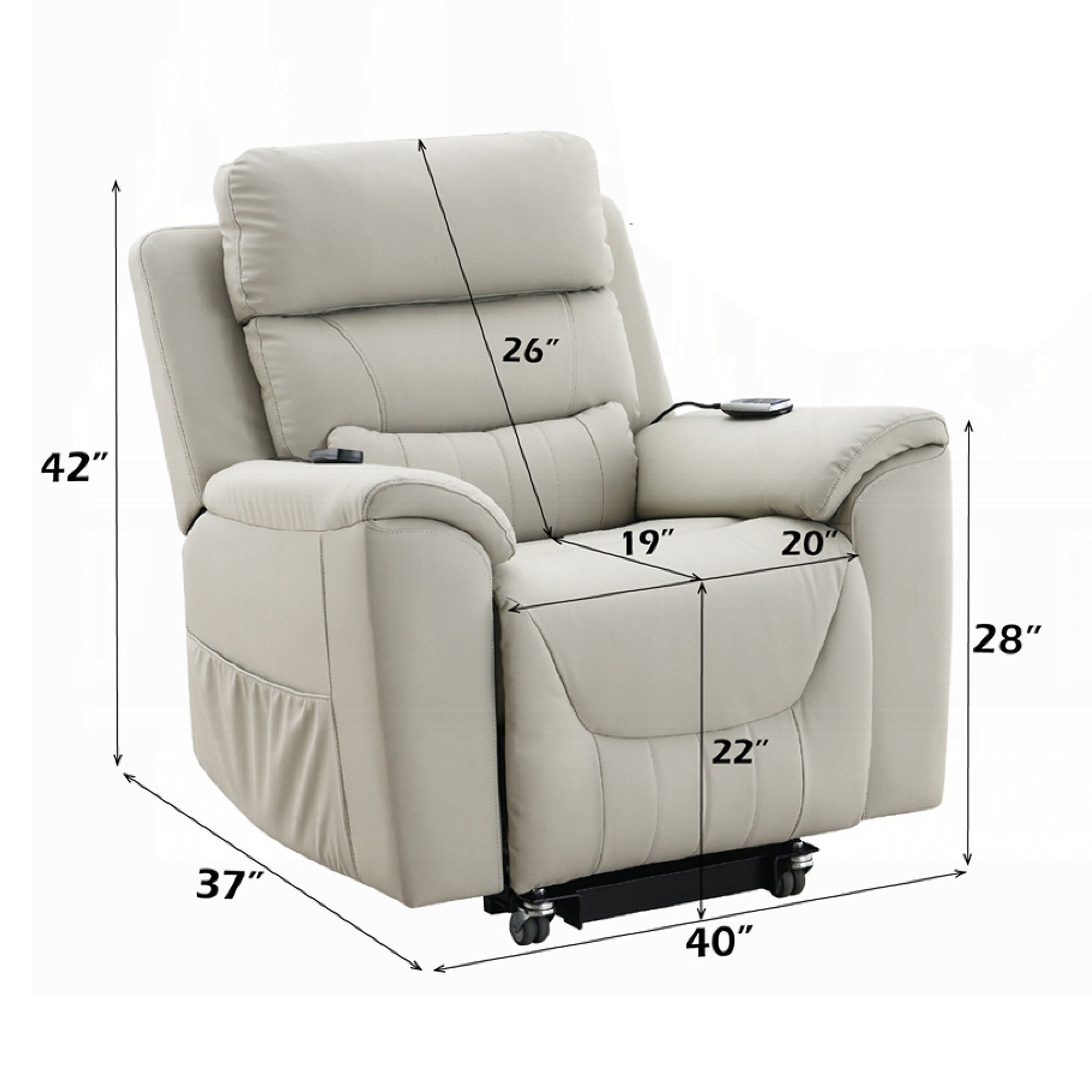 Fauteuil inclinable releveur Arshie, chauffant et massant, similicuir gris
