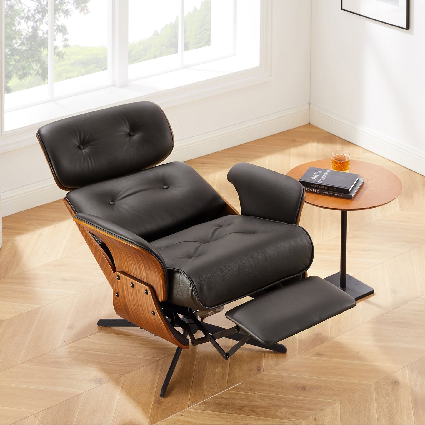 Fauteuil inclinable en cuir véritable Art Leon, style moderne du milieu du siècle