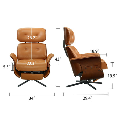Fauteuil inclinable en cuir véritable Art Leon, style moderne du milieu du siècle