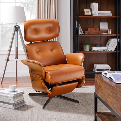 Fauteuil inclinable en cuir véritable Art Leon, style moderne du milieu du siècle
