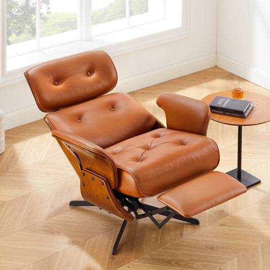Fauteuil inclinable en cuir véritable Art Leon, style moderne du milieu du siècle