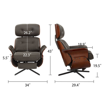Fauteuil inclinable en cuir véritable Art Leon, style moderne du milieu du siècle