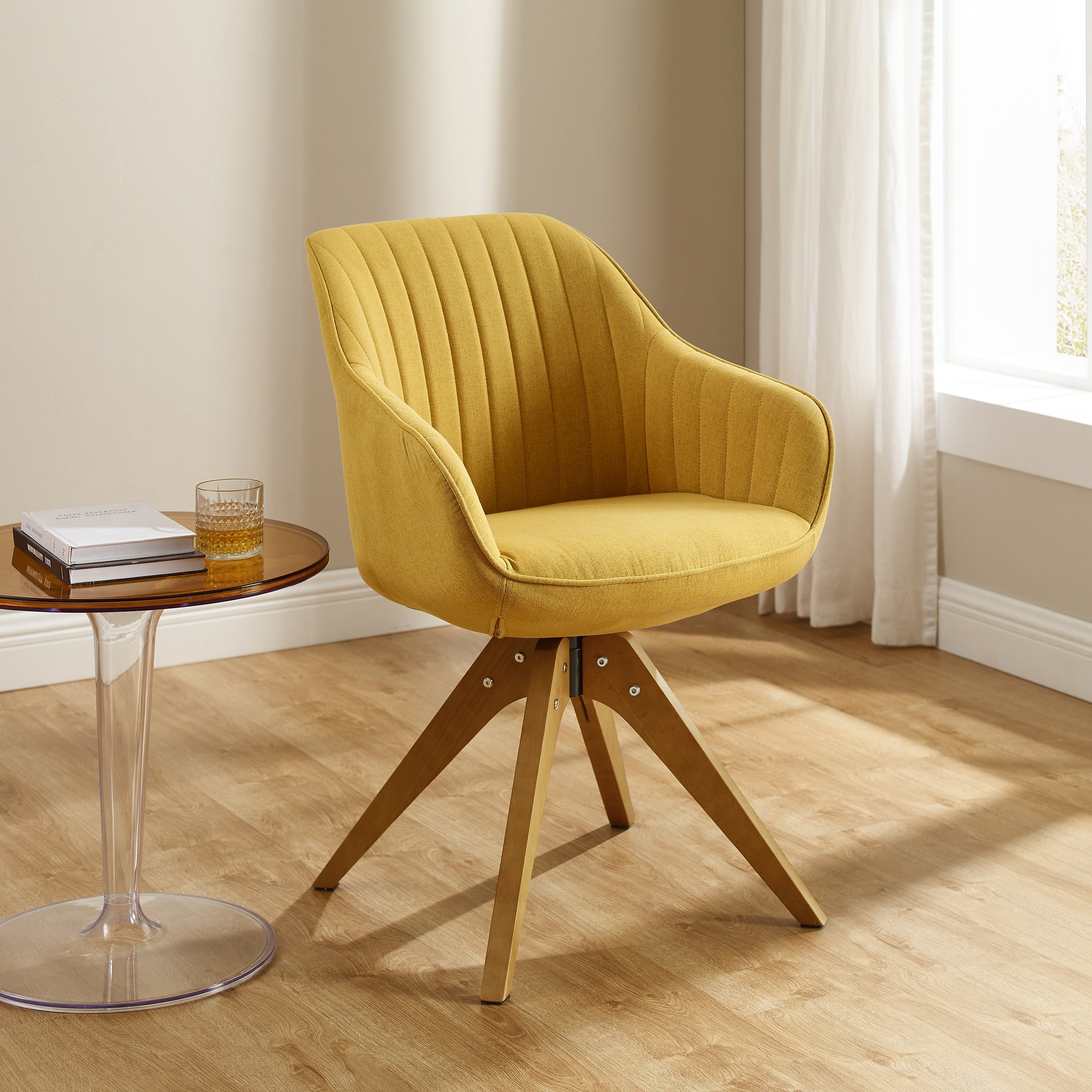 Fauteuil d'appoint pivotant Art Leon moderne avec pieds en bois