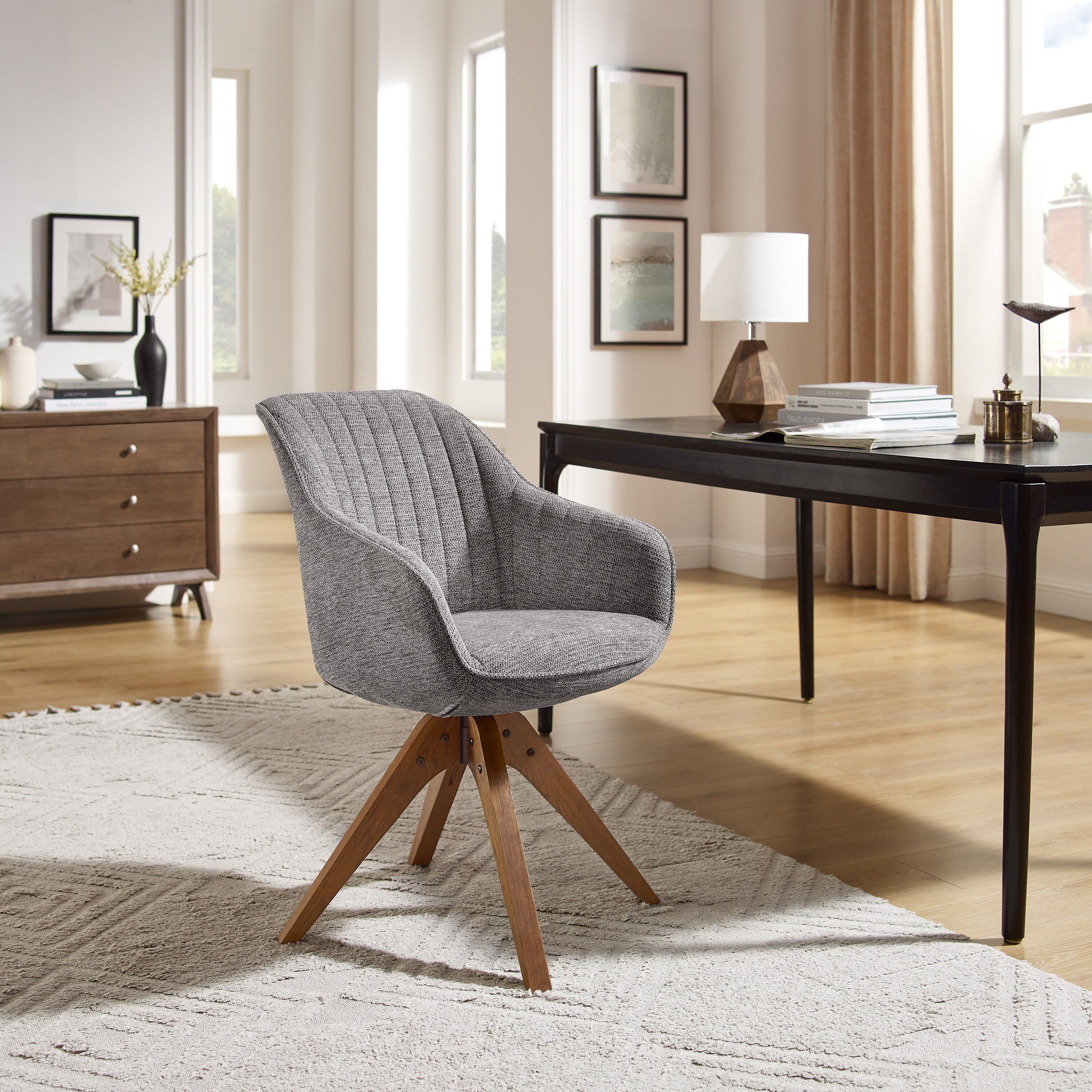 Fauteuil d'appoint pivotant Art Leon moderne avec pieds en bois