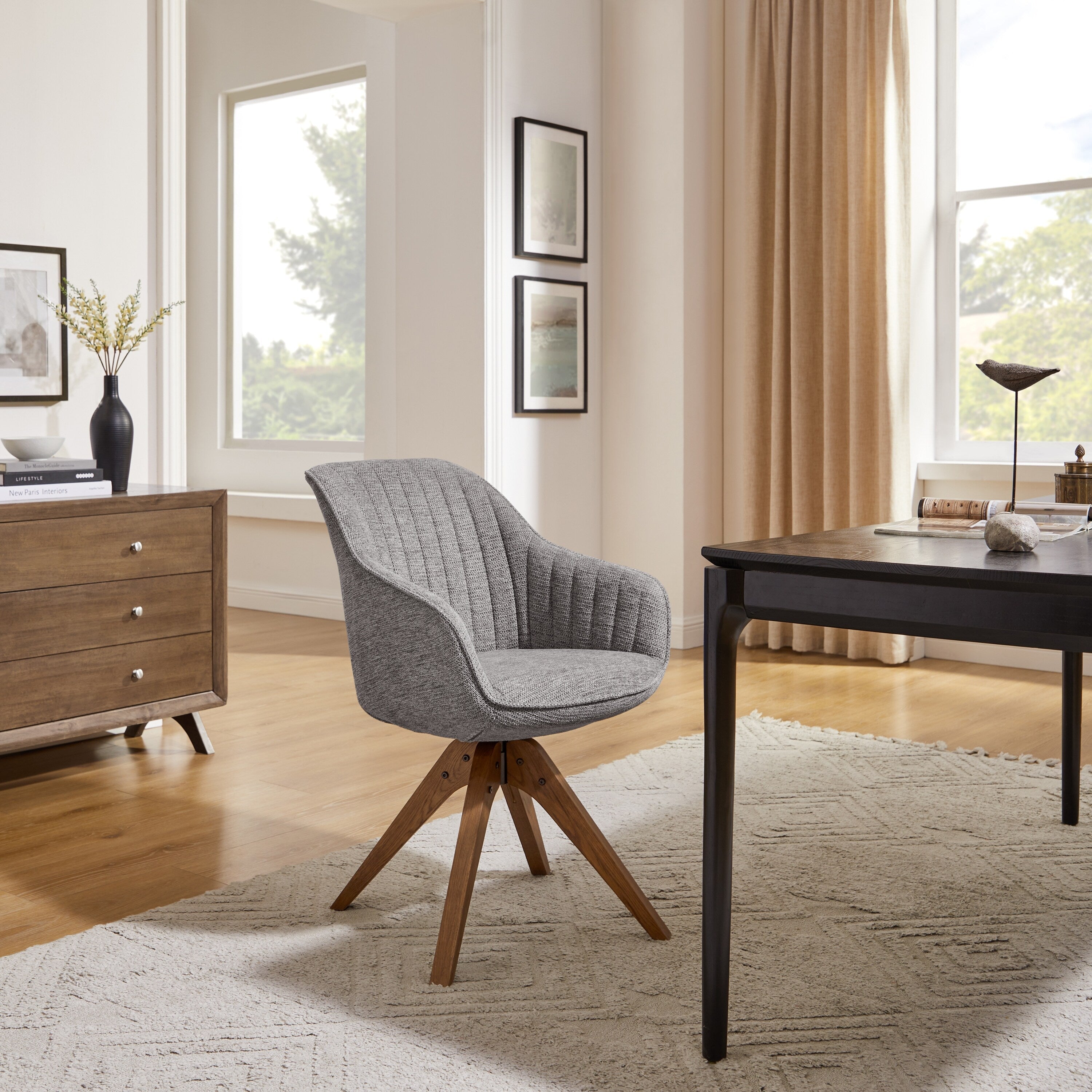 Fauteuil d'appoint pivotant Art Leon moderne avec pieds en bois