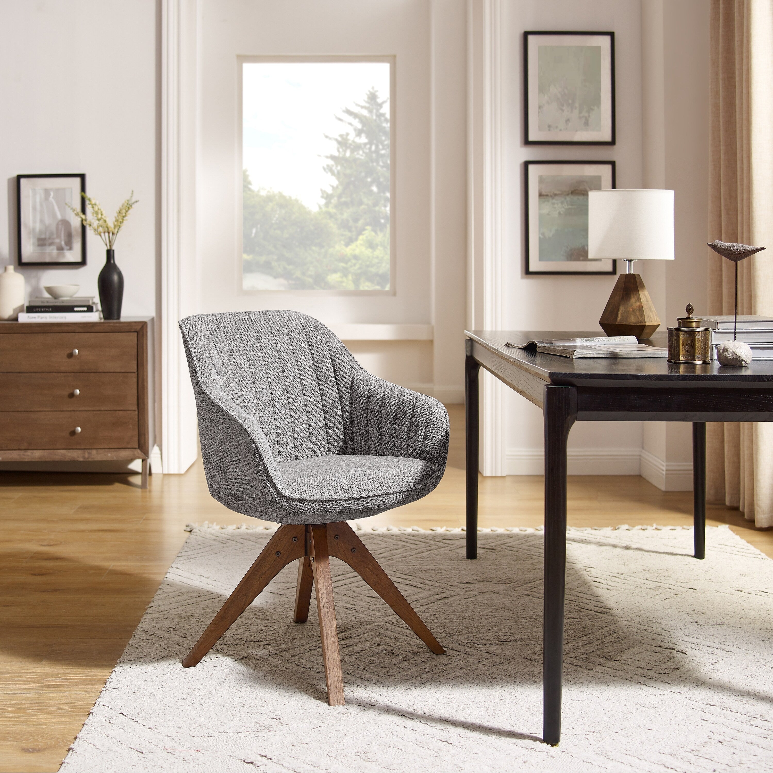 Fauteuil d'appoint pivotant Art Leon moderne avec pieds en bois