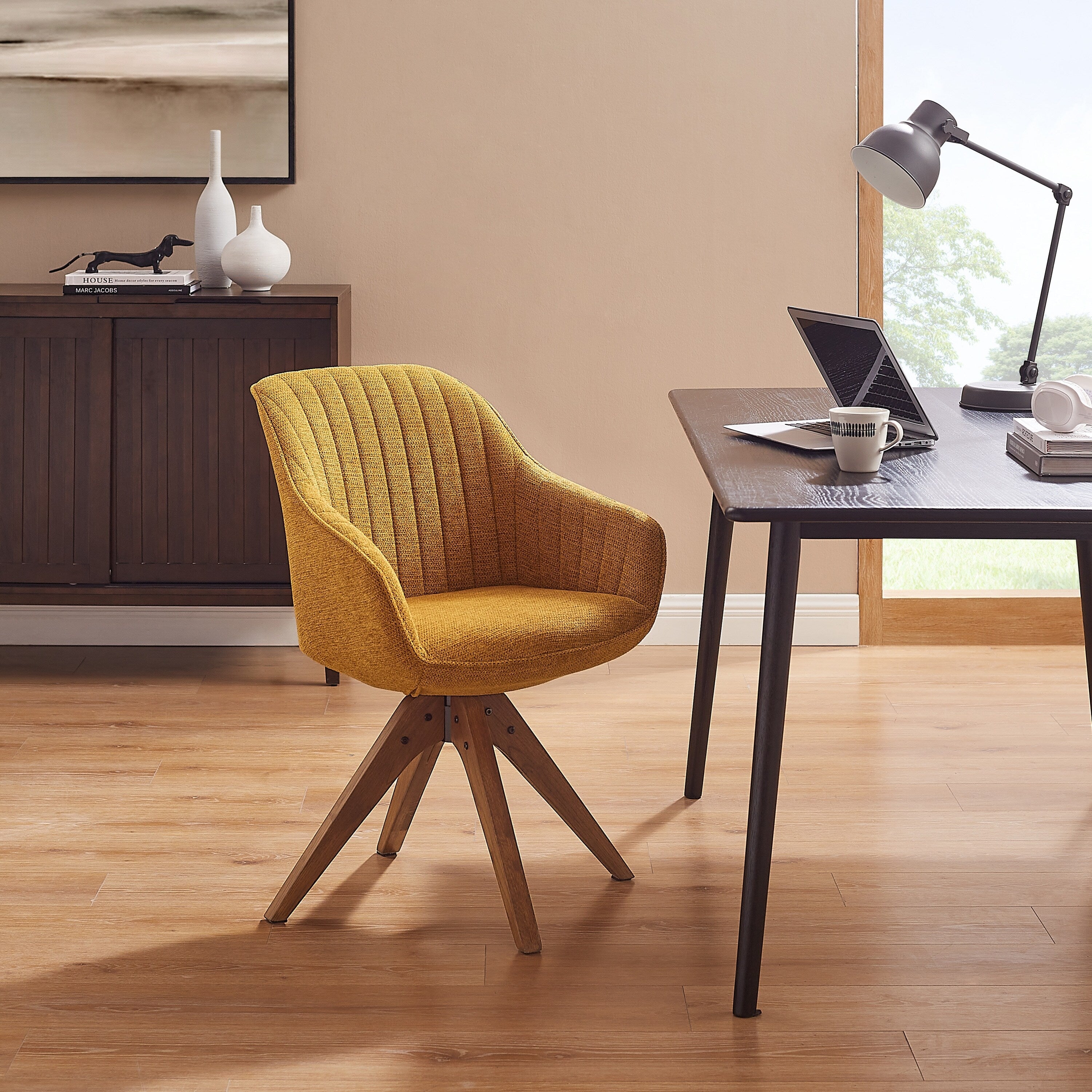 Fauteuil d'appoint pivotant Art Leon moderne avec pieds en bois