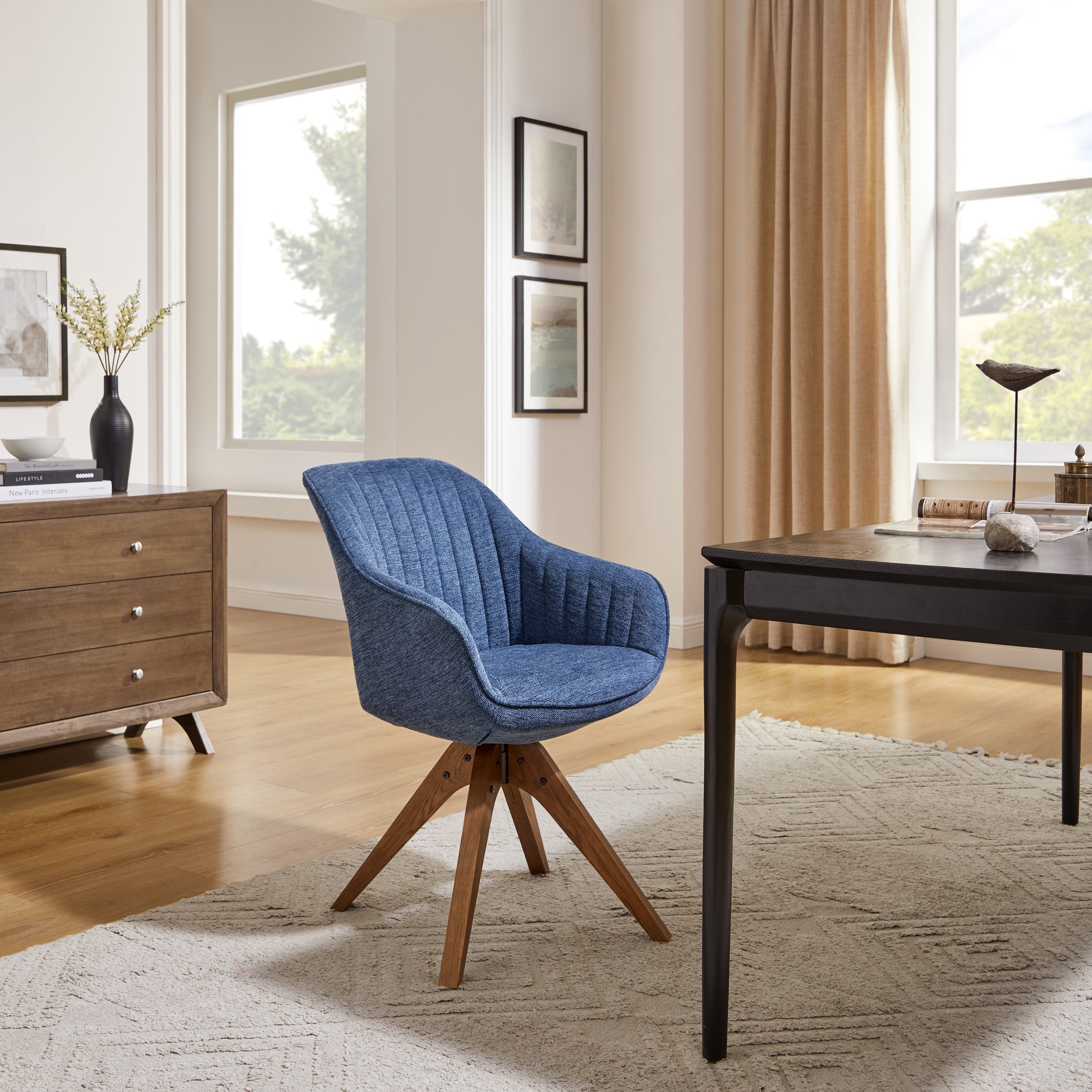 Fauteuil d'appoint pivotant Art Leon moderne avec pieds en bois