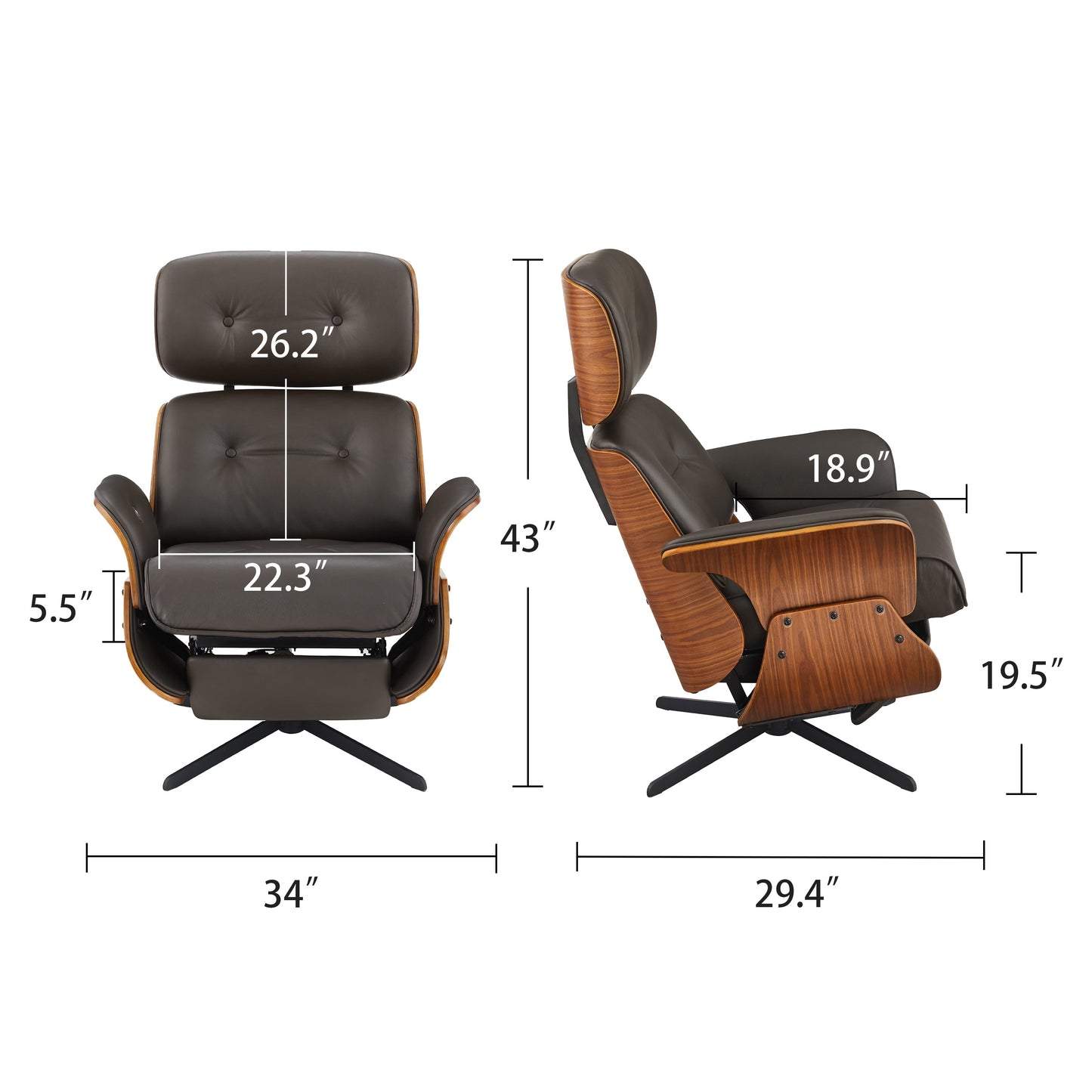 Fauteuil inclinable électrique pivotant en cuir pleine fleur Art Leon