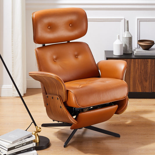 Fauteuil inclinable électrique pivotant en cuir pleine fleur Art Leon