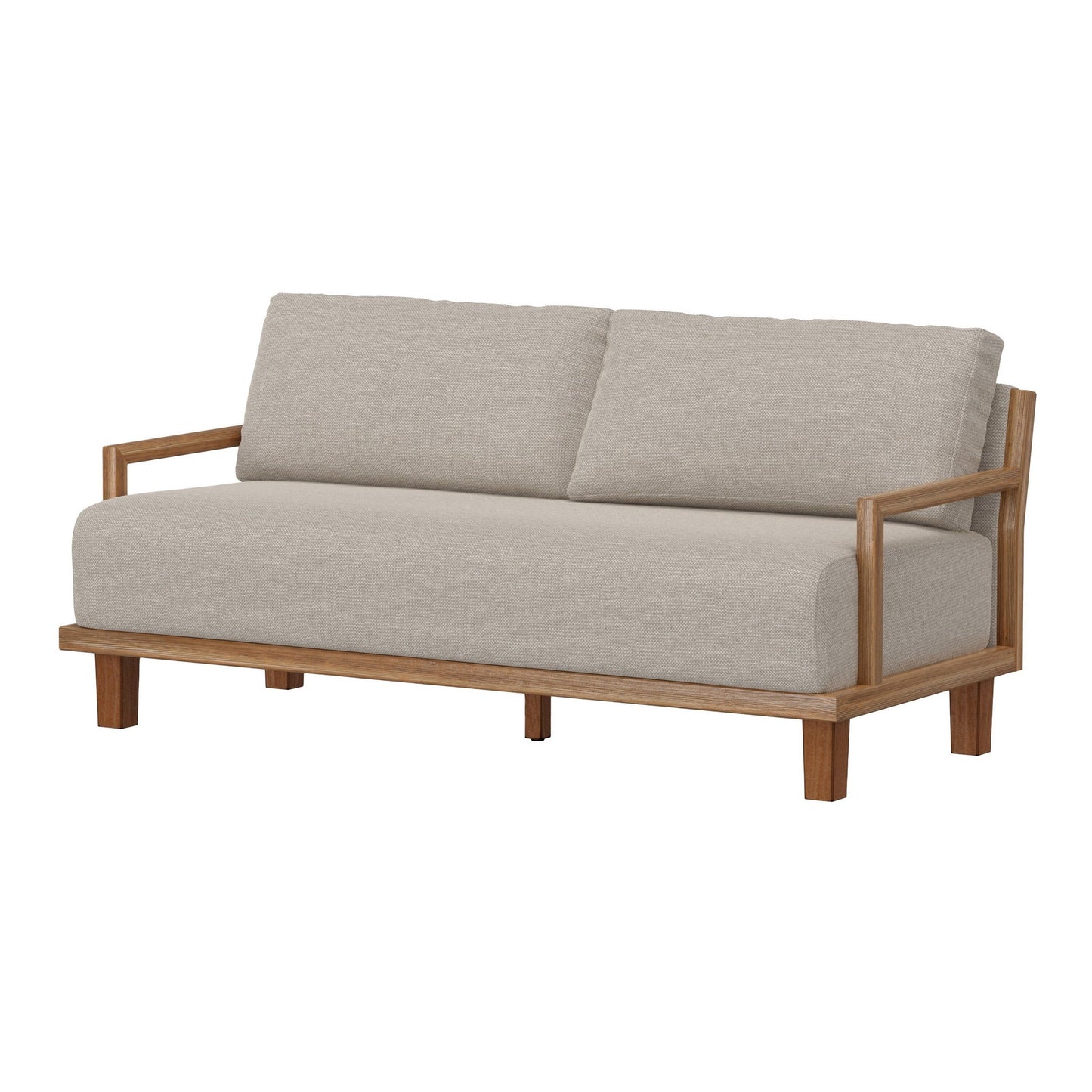 Canapé Asic, polyester beige, structure en pin massif marron camel, 175 cm
