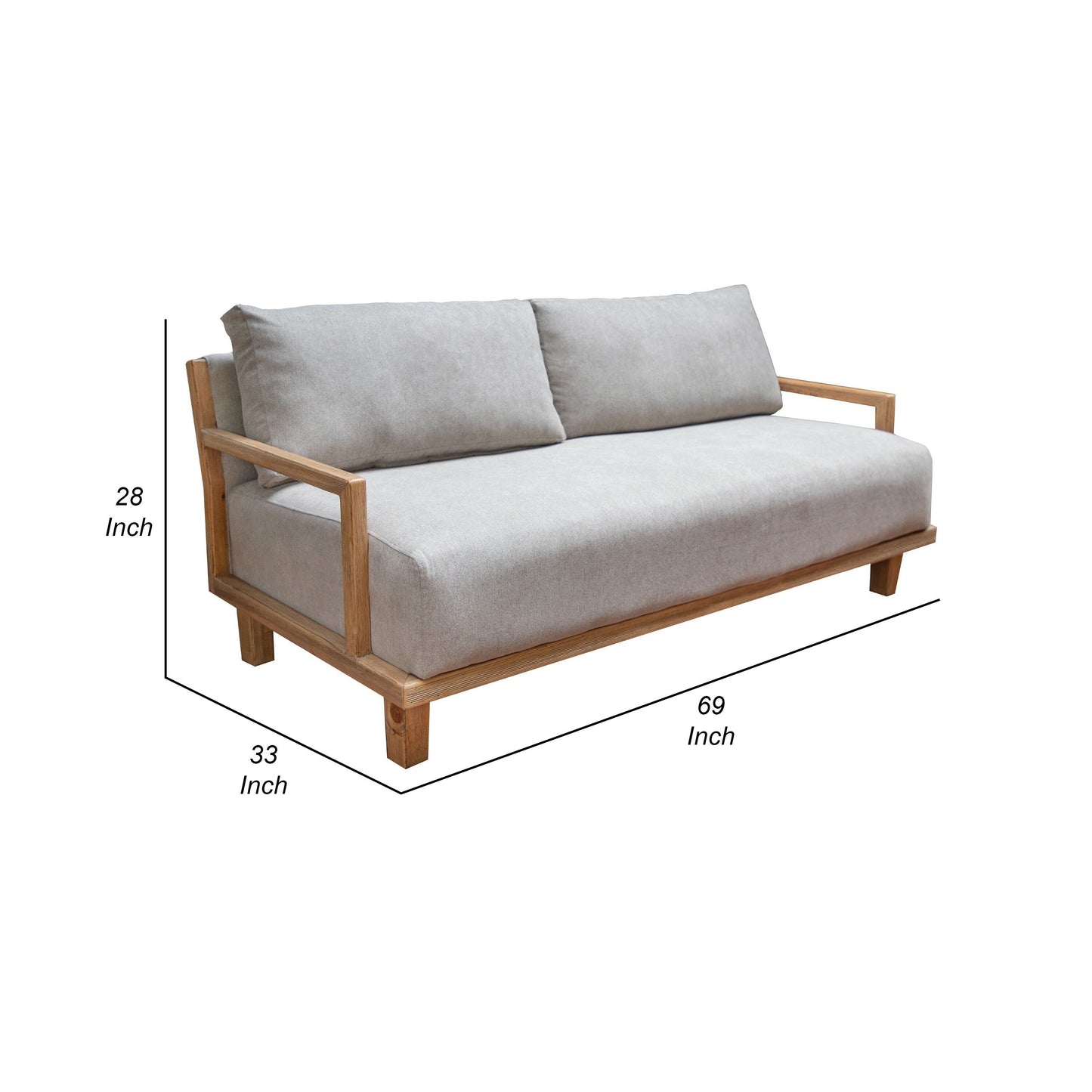 Canapé Asic, polyester beige, structure en pin massif marron camel, 175 cm