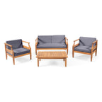 Ensemble de salon de jardin 4 places Aston, style Mid-Century moderne, en acacia, avec coussins, par Christopher Knight Home