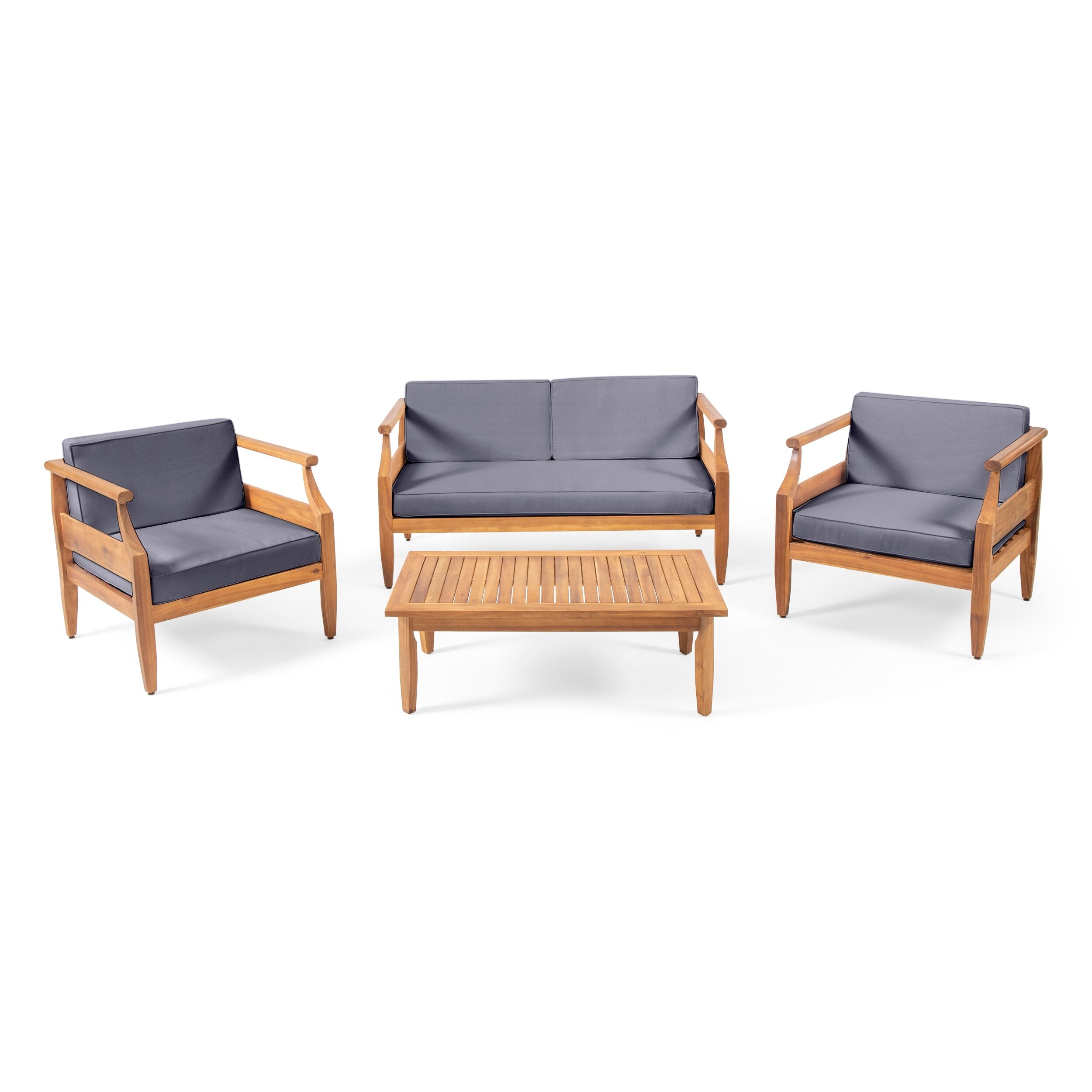 Ensemble de salon de jardin 4 places Aston, style Mid-Century moderne, en acacia, avec coussins, par Christopher Knight Home
