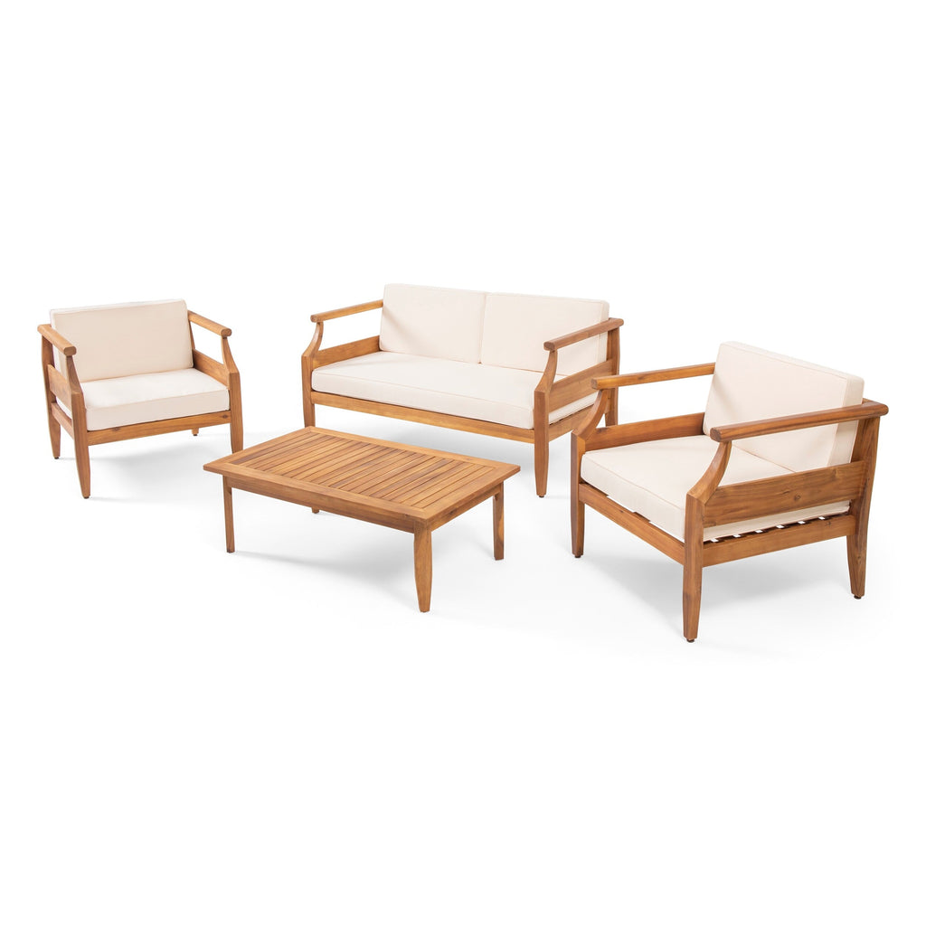 Ensemble de salon de jardin 4 places Aston, style Mid-Century moderne, en acacia, avec coussins, par Christopher Knight Home