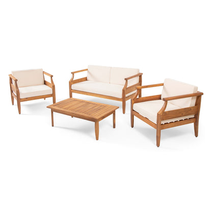Ensemble de salon de jardin 4 places Aston, style Mid-Century moderne, en acacia, avec coussins, par Christopher Knight Home