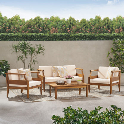 Ensemble de salon de jardin 4 places Aston, style Mid-Century moderne, en acacia, avec coussins, par Christopher Knight Home