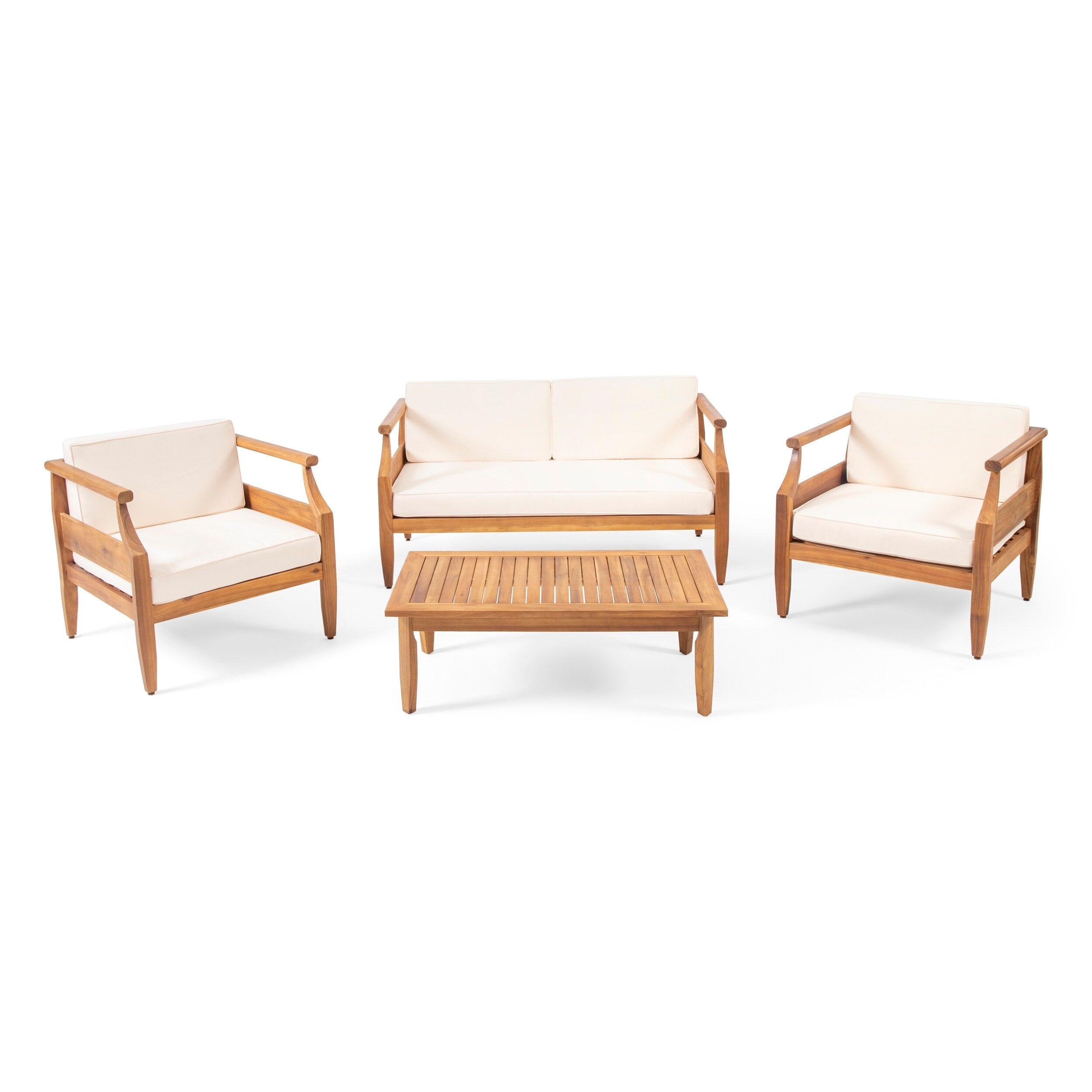 Ensemble de salon de jardin 4 places Aston, style Mid-Century moderne, en acacia, avec coussins, par Christopher Knight Home