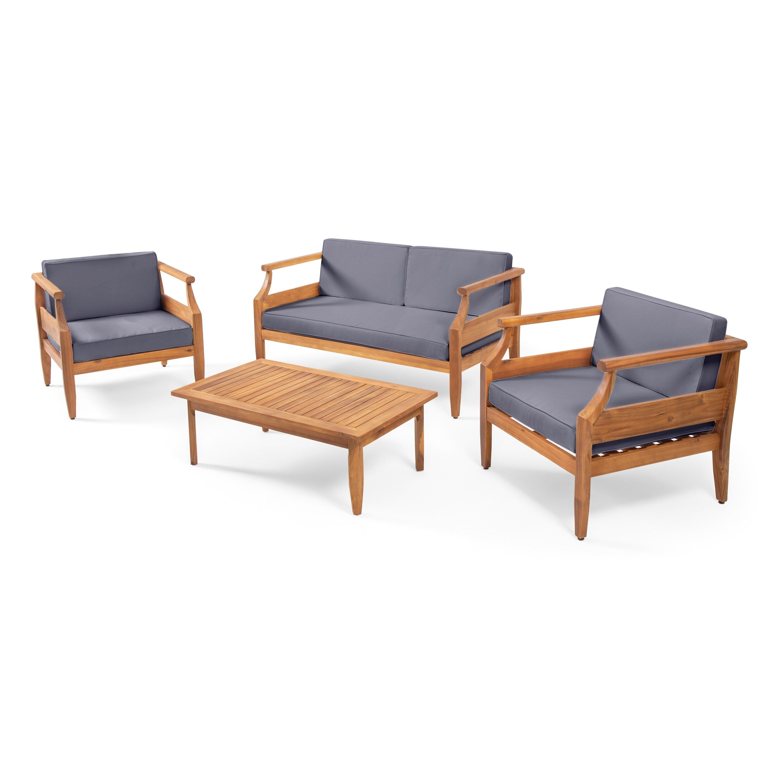 Ensemble de salon de jardin 4 places Aston, style Mid-Century moderne, en acacia, avec coussins, par Christopher Knight Home