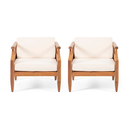 Fauteuils club d'extérieur modernes en acacia avec coussins Aston (lot de 2) par Christopher Knight Home
