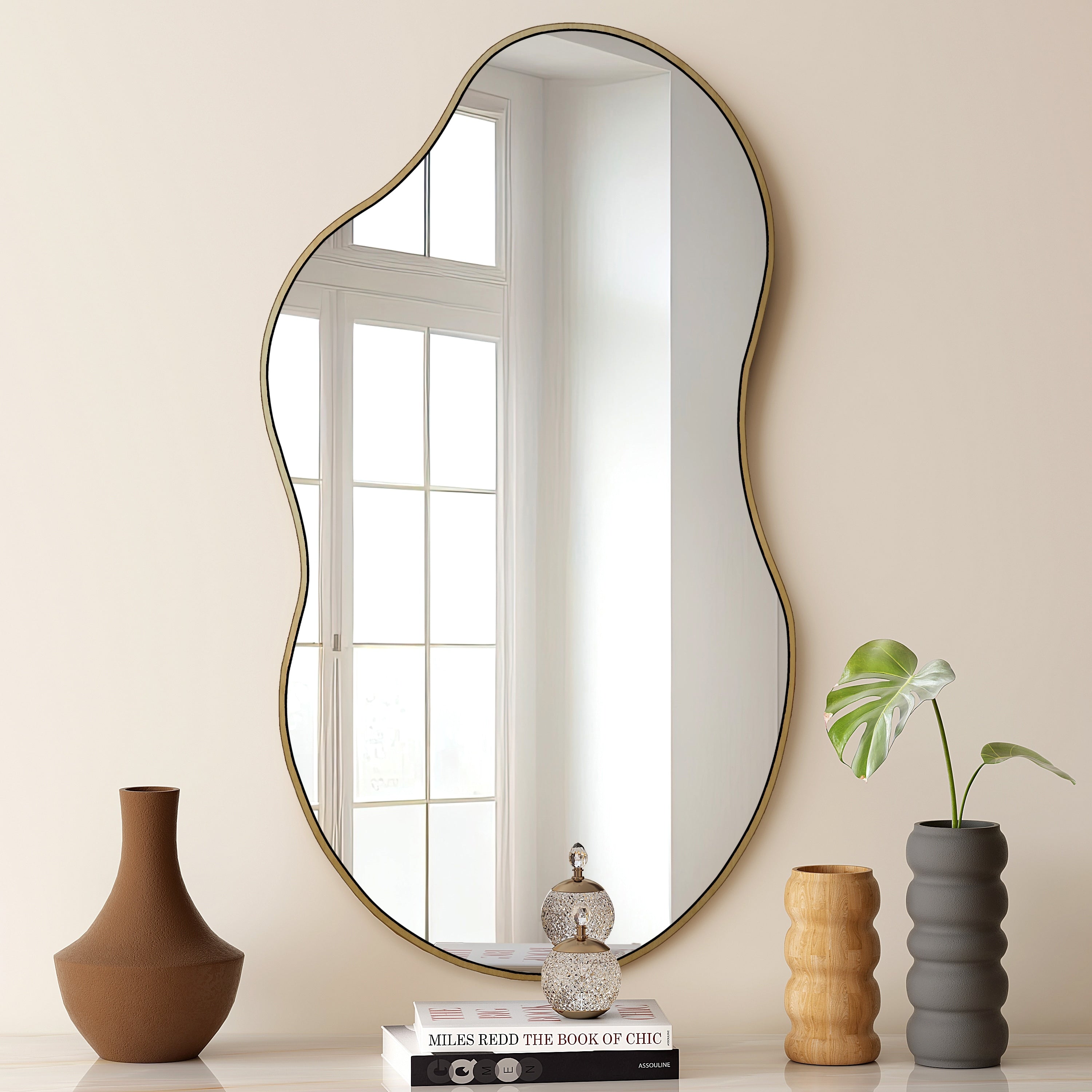 Miroir mural asymétrique ondulé antique