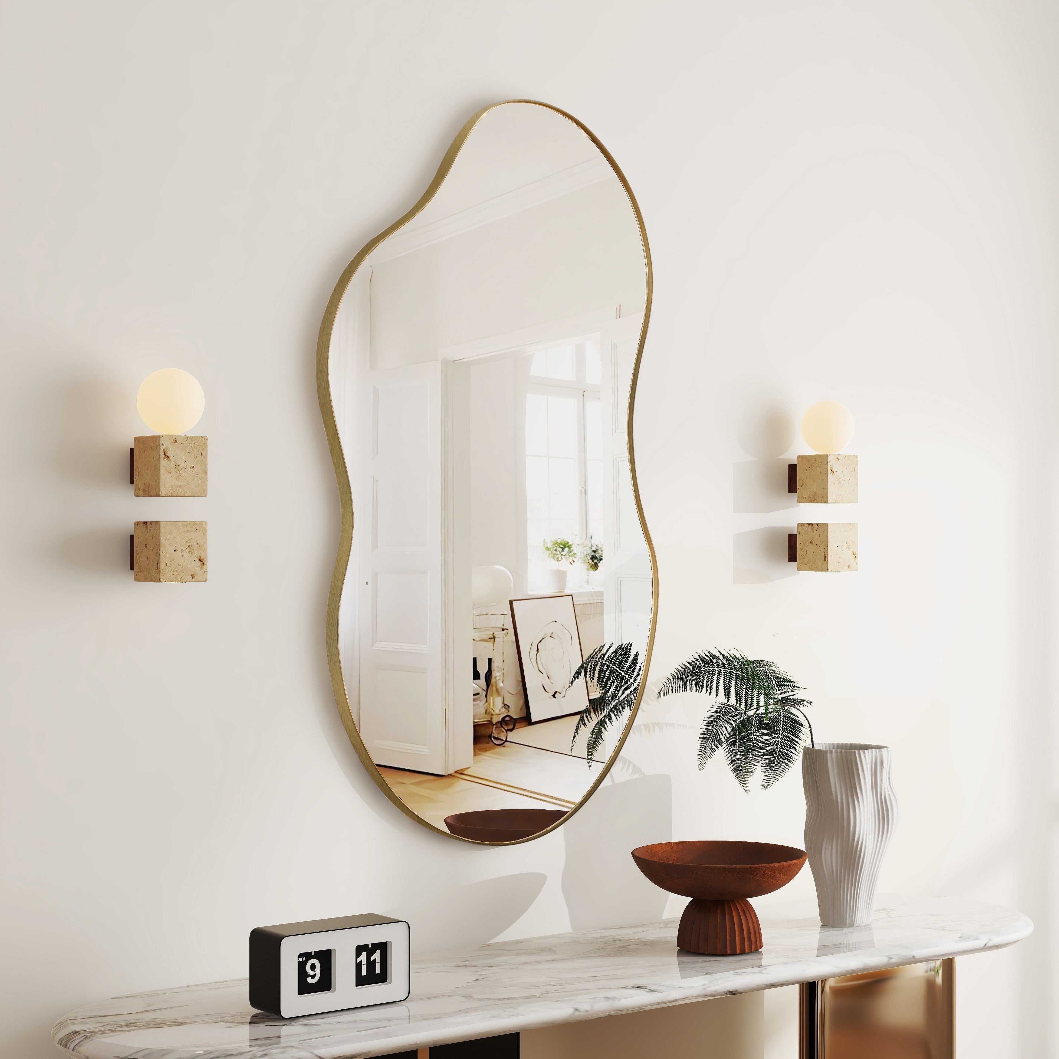 Miroir mural asymétrique ondulé antique