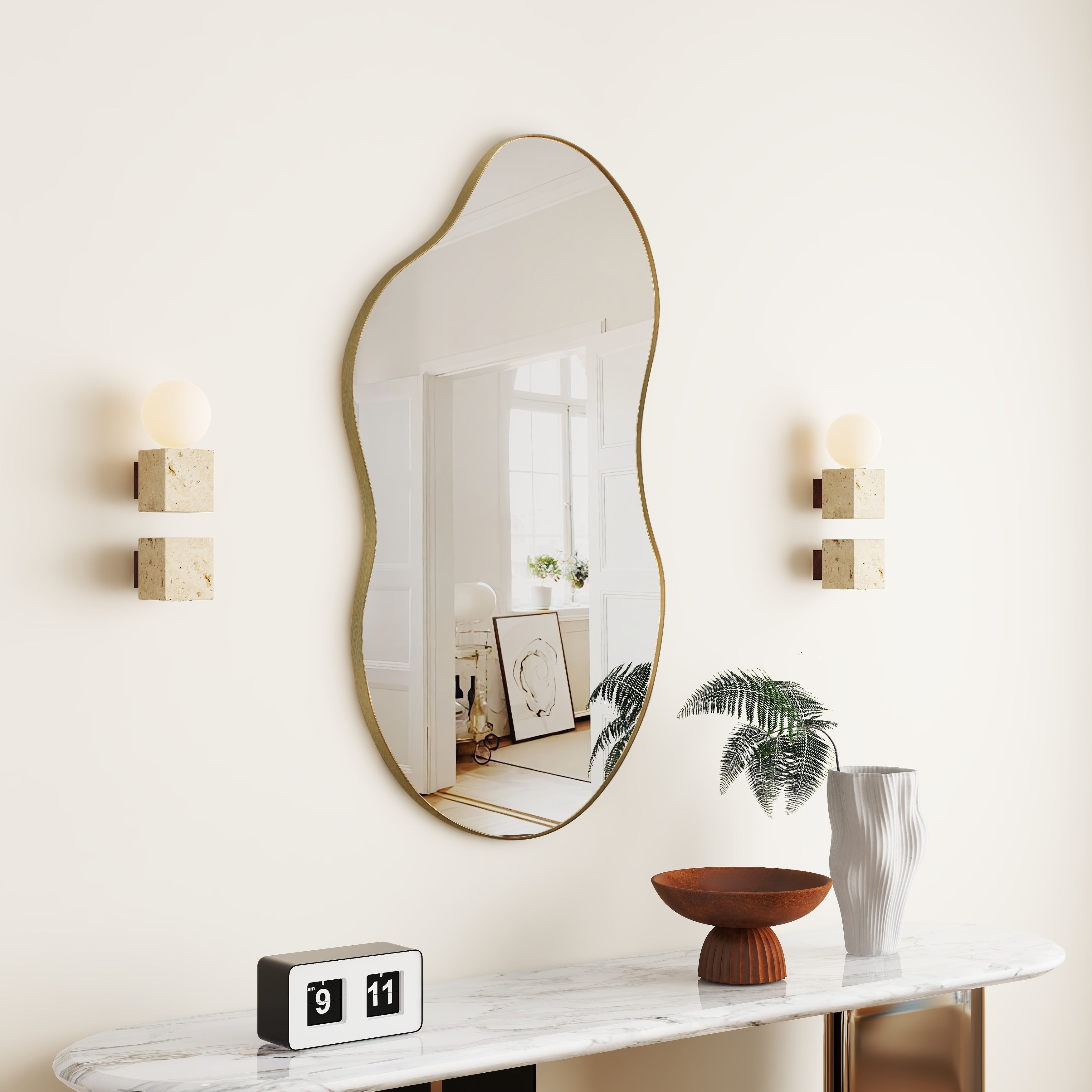Miroir mural asymétrique ondulé antique