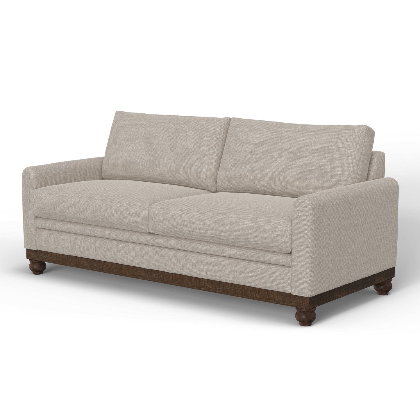 Canapé Ata, polyester beige, 2 coussins, structure en bois massif marron, 218 cm