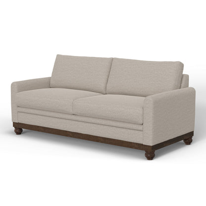 Canapé Ata, polyester beige, 2 coussins, structure en bois massif marron, 218 cm