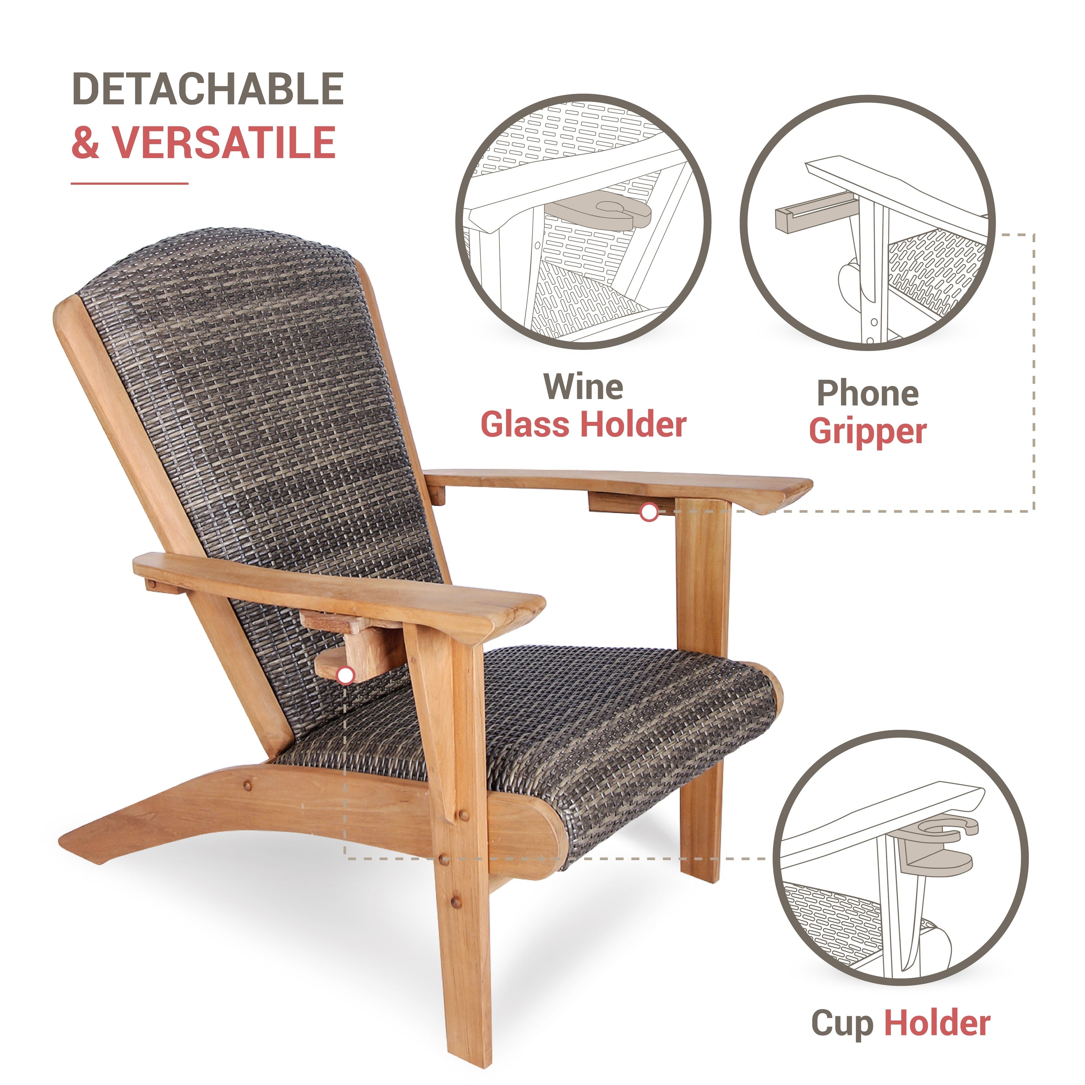 Ensemble de 4 chaises Adirondack d'extérieur rembourrées en teck Cambridge Casual Auburn
