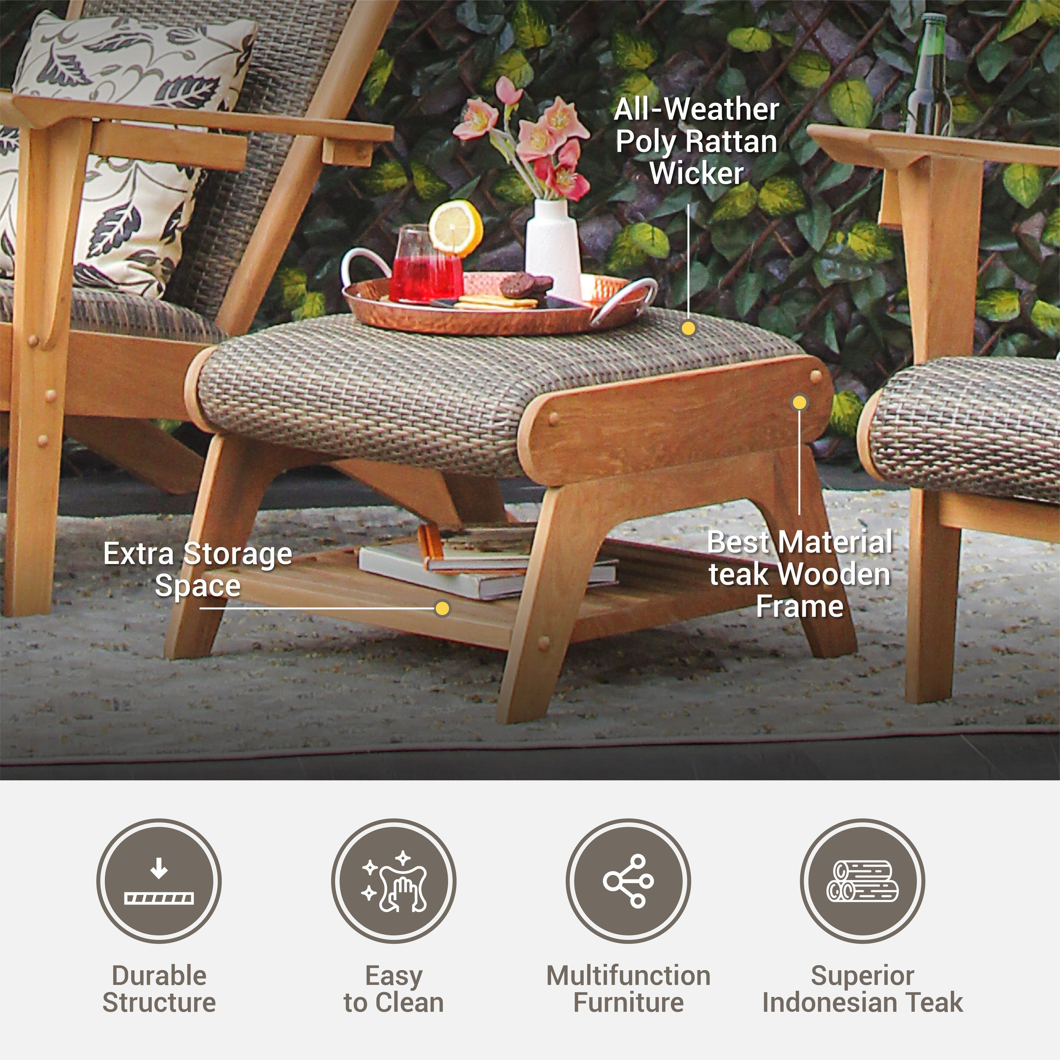 Ensemble de 4 chaises Adirondack d'extérieur rembourrées en teck Cambridge Casual Auburn