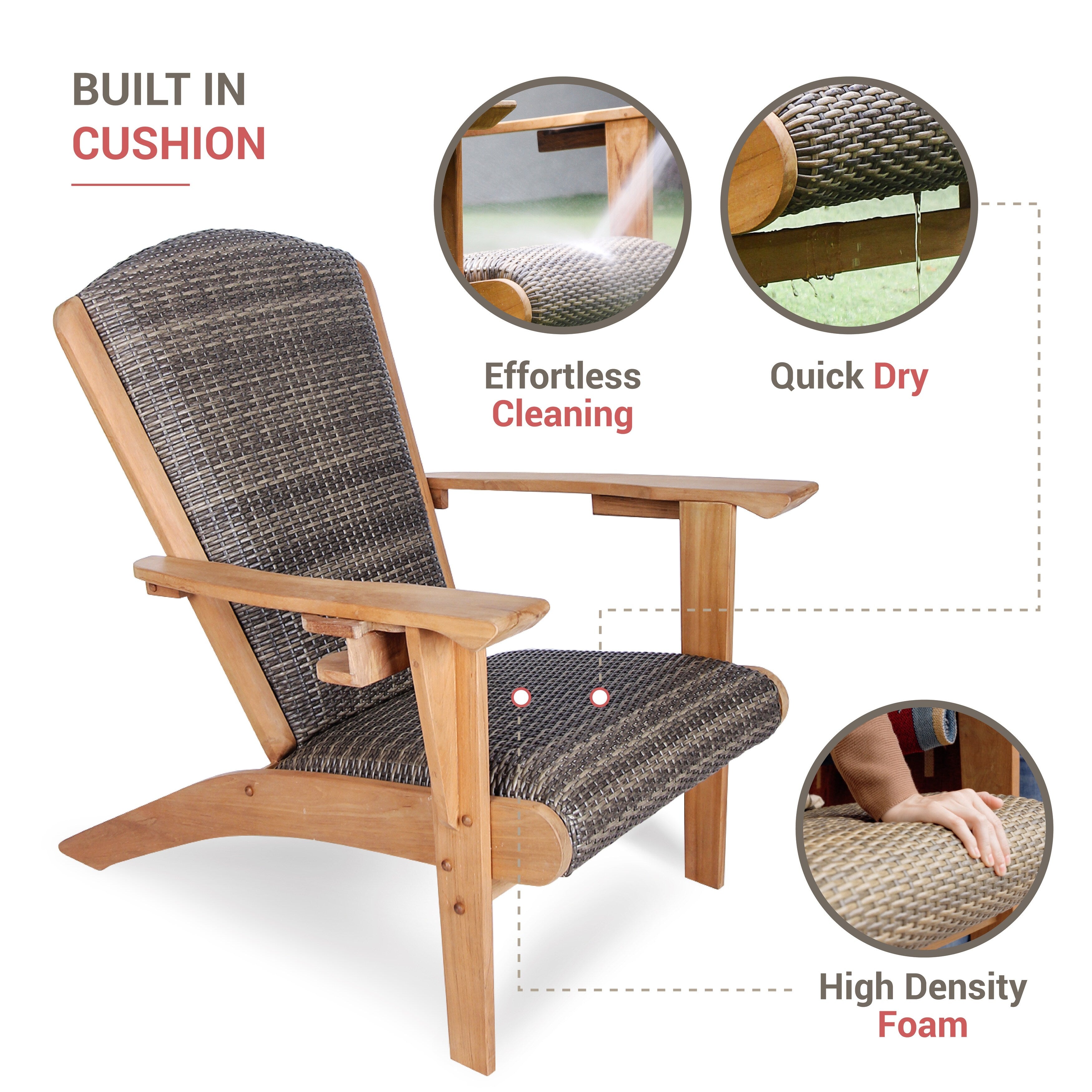 Ensemble de 4 chaises Adirondack d'extérieur rembourrées en teck Cambridge Casual Auburn