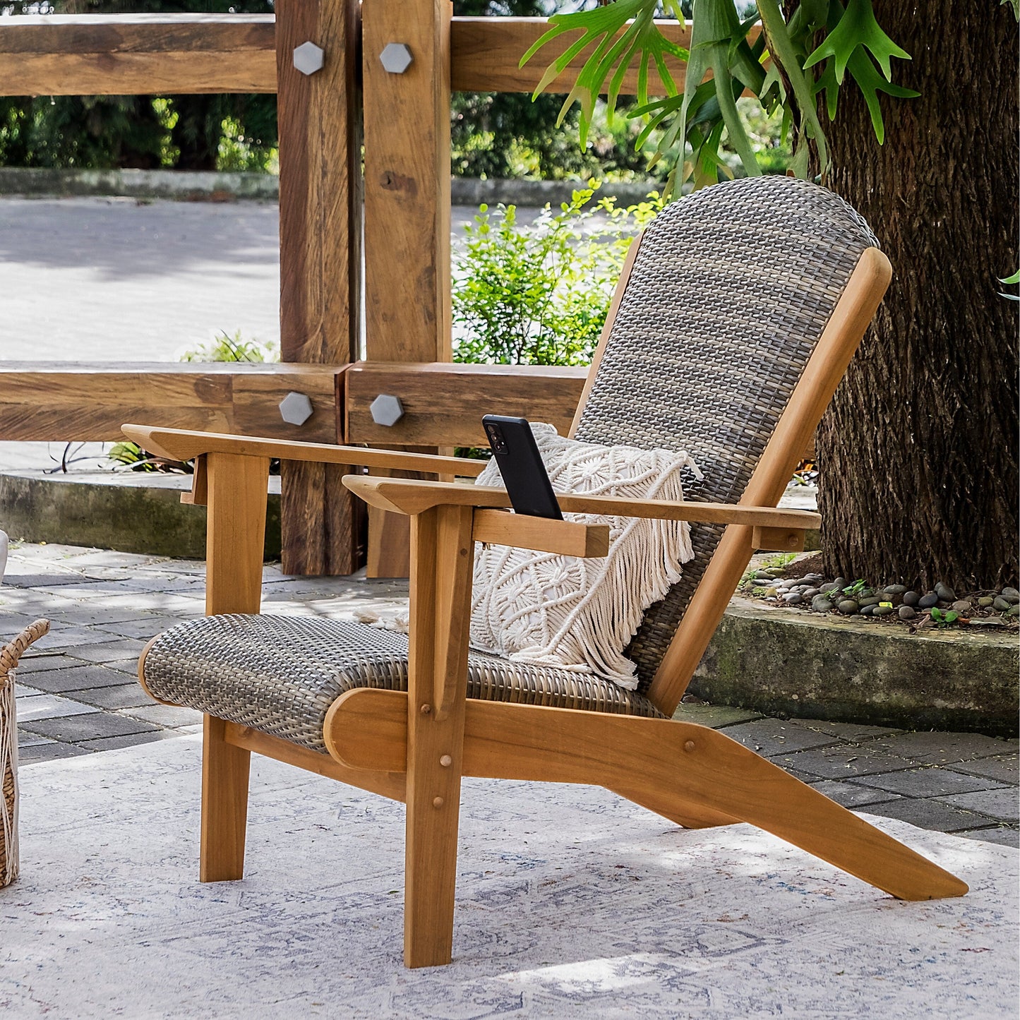 Ensemble de 5 chaises Adirondack d'extérieur rembourrées en teck Cambridge Casual Auburn