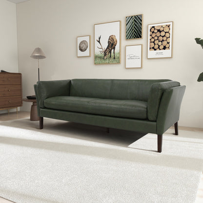 Canapé de salon Aura 78 en cuir véritable, large et moderne, de style milieu du siècle