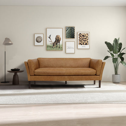 Canapé de salon Aura 78 en cuir véritable, large et moderne, de style milieu du siècle