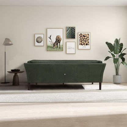 Canapé de salon Aura 78 en cuir véritable, large et moderne, de style milieu du siècle