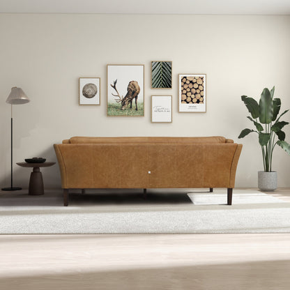 Canapé de salon Aura 78 en cuir véritable, large et moderne, de style milieu du siècle