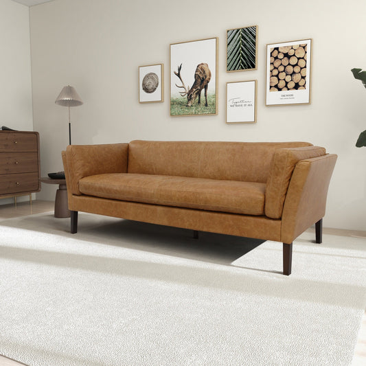 Canapé de salon Aura 78 en cuir véritable, large et moderne, de style milieu du siècle