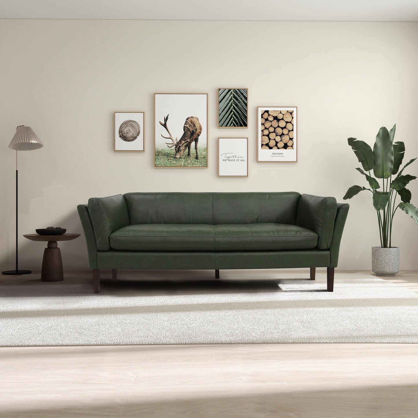 Canapé de salon Aura 78 en cuir véritable, large et moderne, de style milieu du siècle