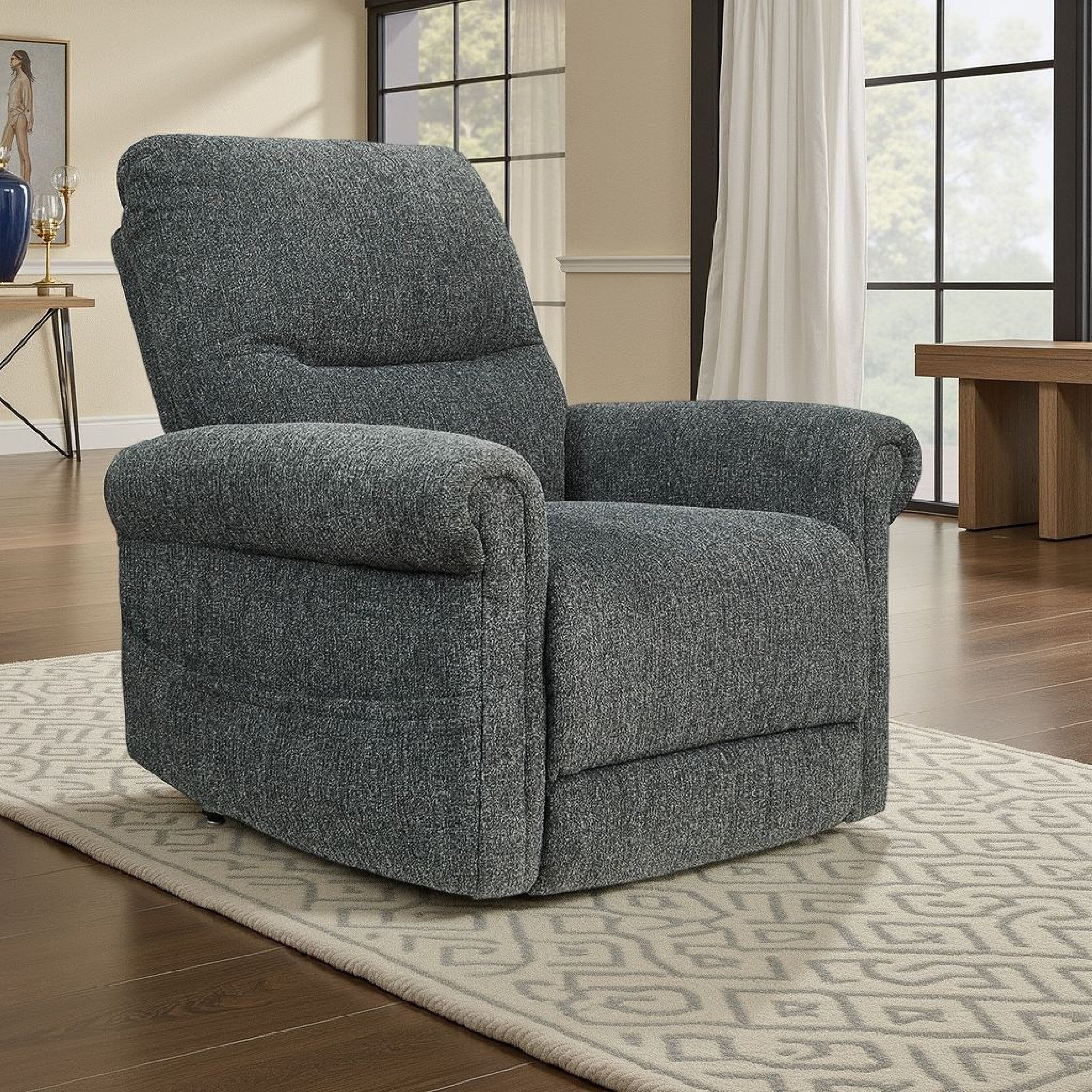Fauteuil inclinable électrique Auro, chauffant et massant, 99 cm, polyester gris