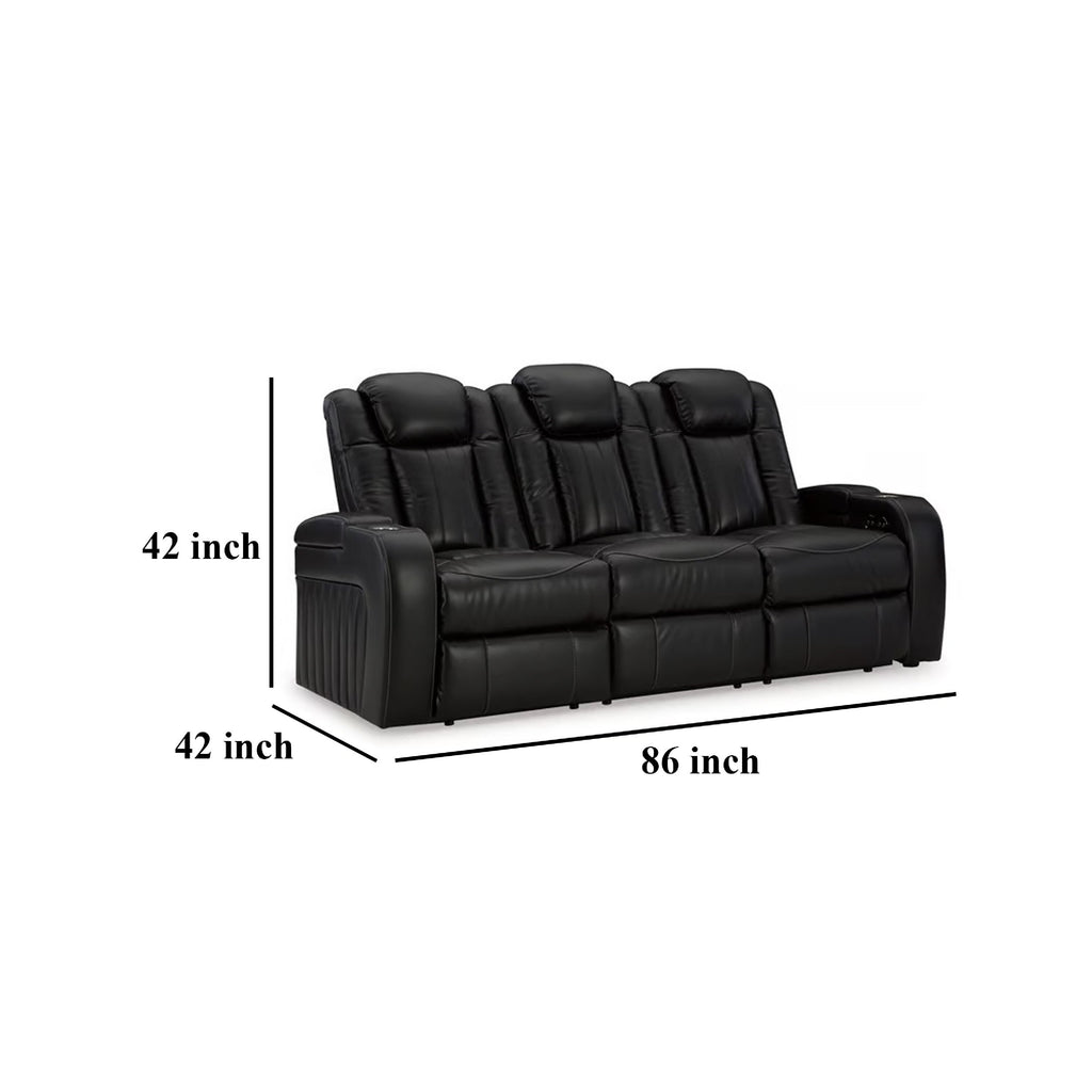 Canapé inclinable électrique Aven, LED, similicuir bleu nuit, 86 pouces