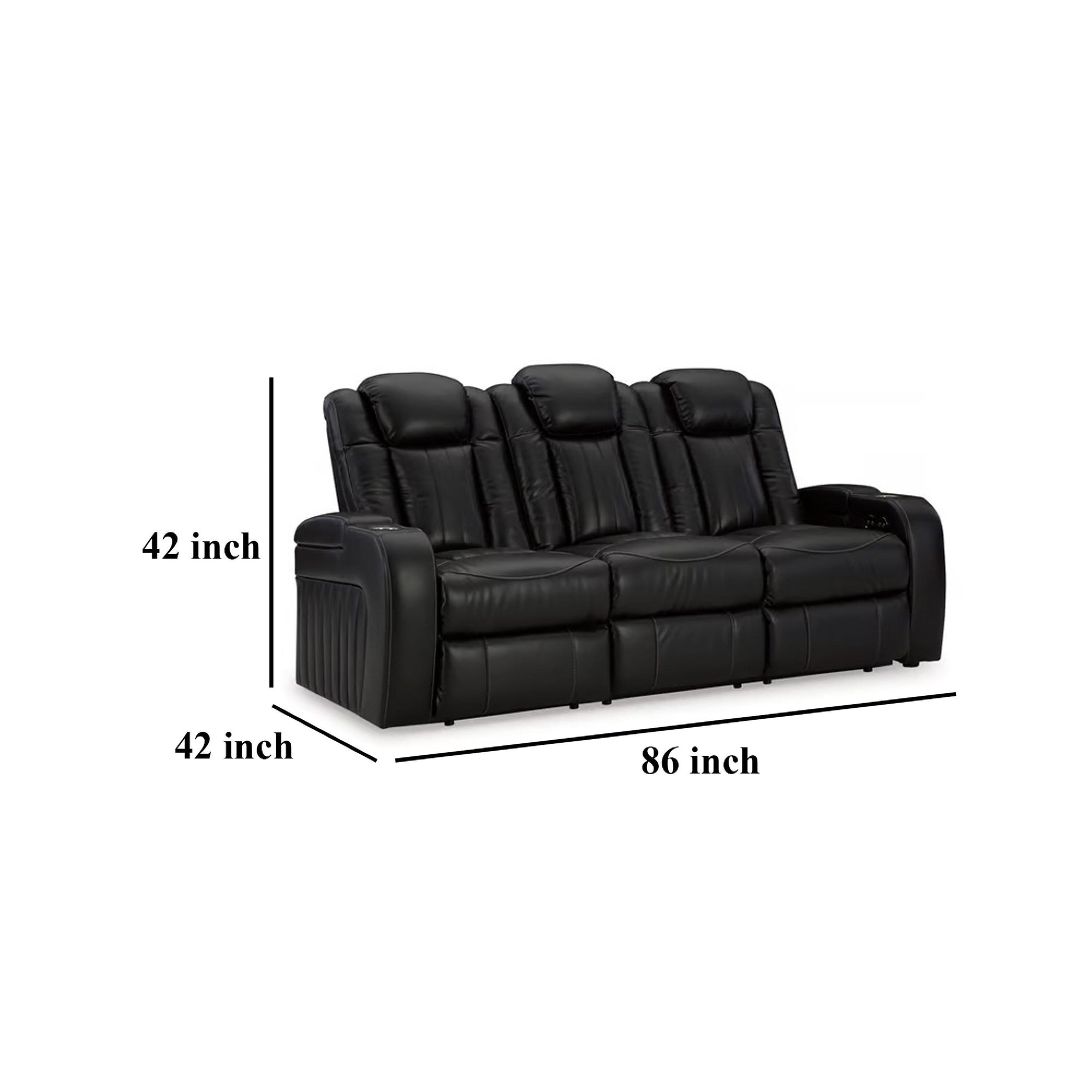 Canapé inclinable électrique Aven, LED, similicuir bleu nuit, 86 pouces