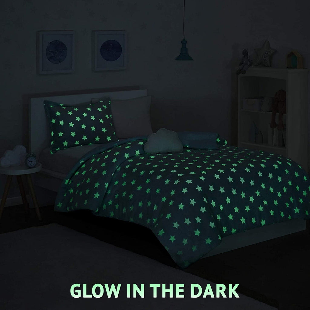 Parure de lit en peluche phosphorescente Avery Aqua par Intelligent Design Kids