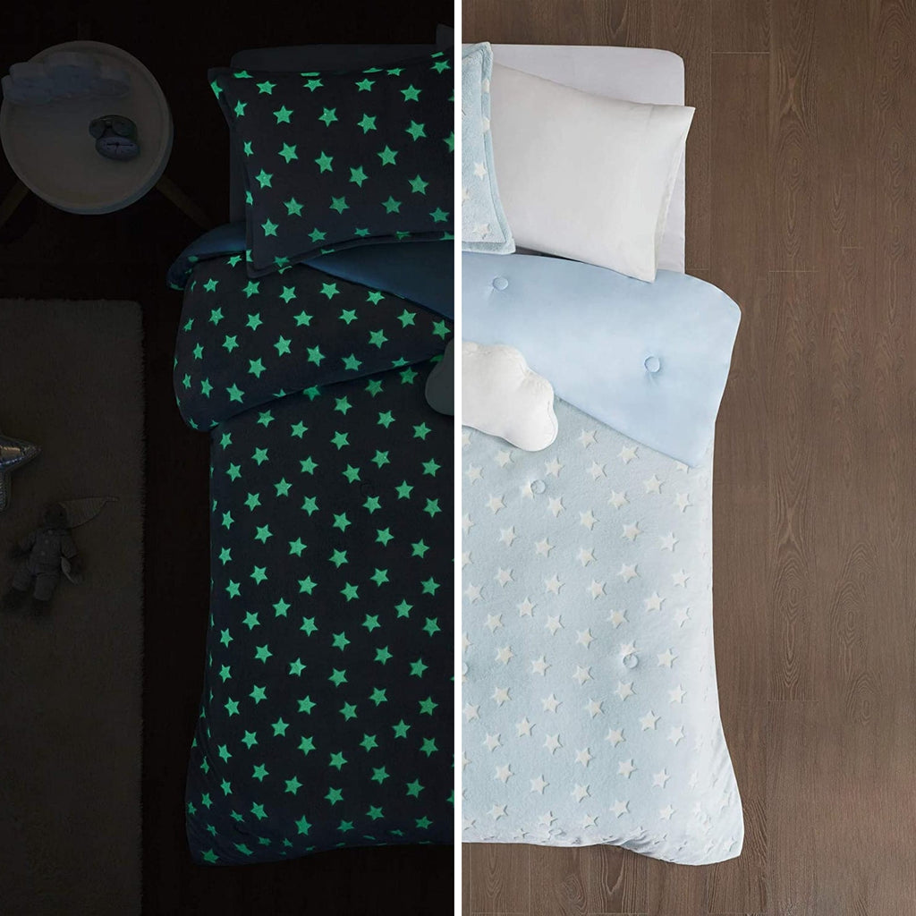 Parure de lit en peluche phosphorescente Avery Aqua par Intelligent Design Kids