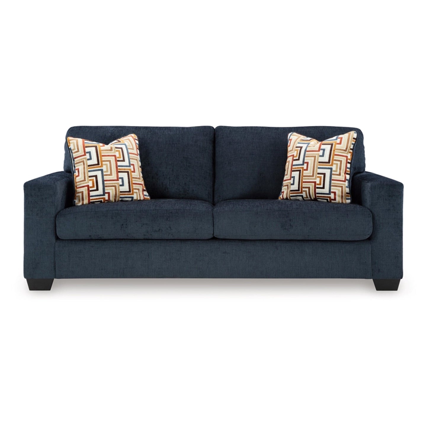 Canapé-lit Queen Avie, 2 coussins décoratifs, polyester bleu marine, 85 pouces
