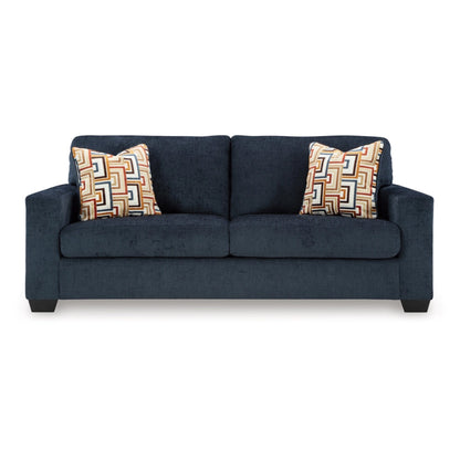 Canapé-lit Queen Avie, 2 coussins décoratifs, polyester bleu marine, 85 pouces