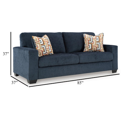 Canapé-lit Queen Avie, 2 coussins décoratifs, polyester bleu marine, 85 pouces