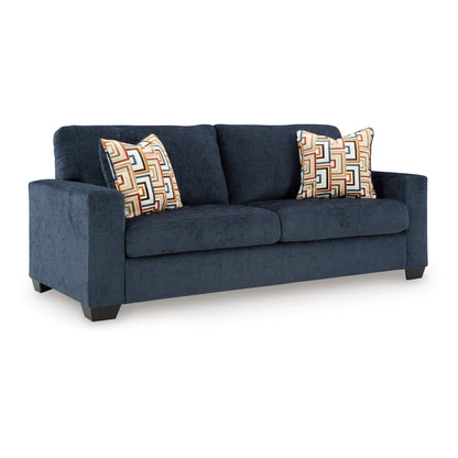 Canapé-lit Queen Avie, 2 coussins décoratifs, polyester bleu marine, 85 pouces